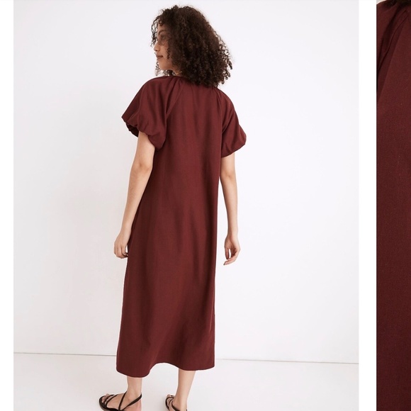 NWT Madewell Responsible Bubble Sleeve Button Front Midi Dress - Picture 9 of 9